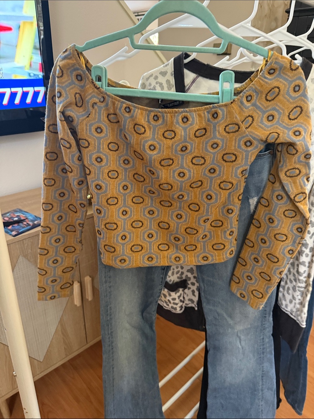 Zara Mustard Yellow and Gray Patterned Knit Top